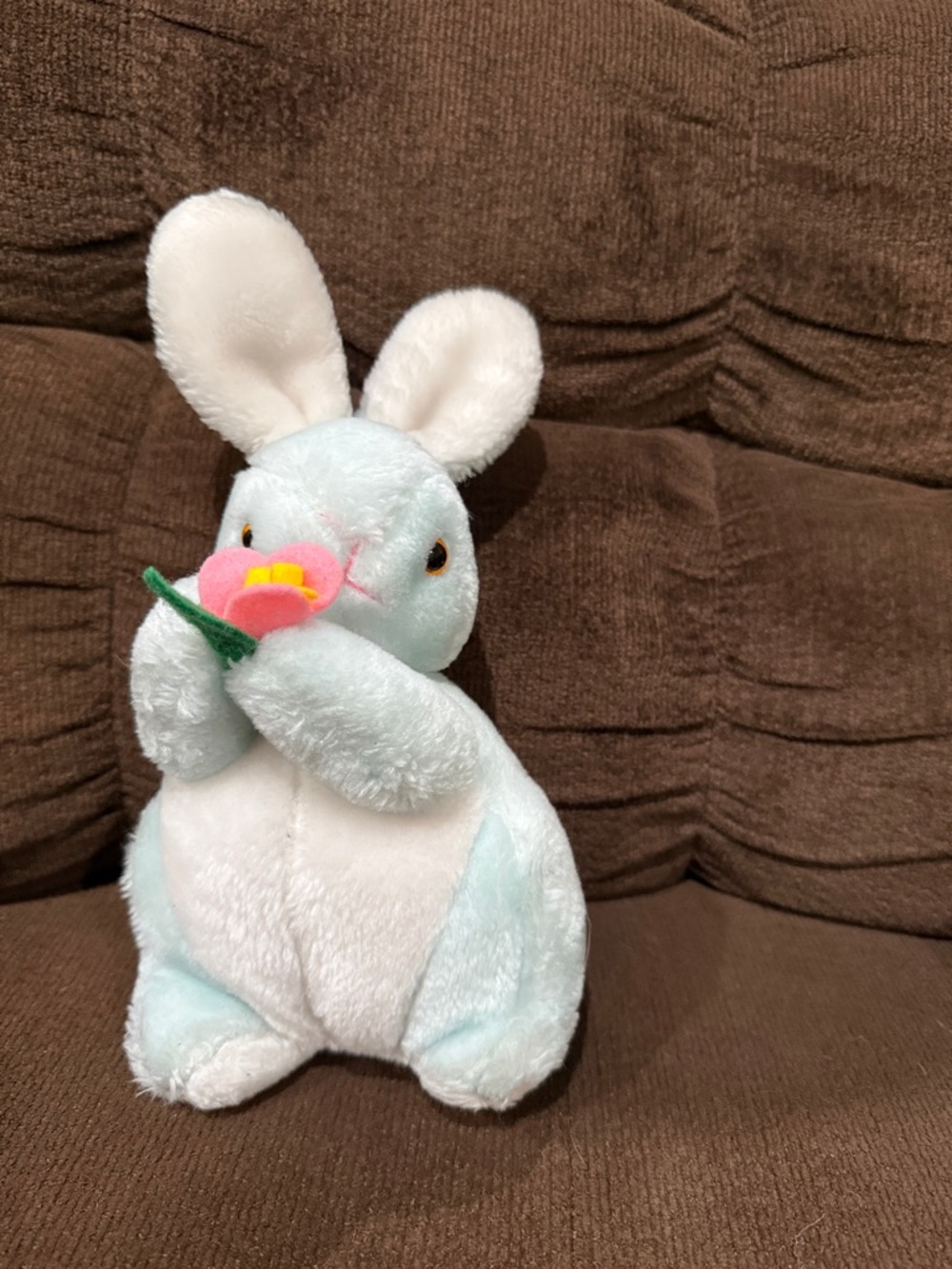 Plush Bunny Comfort Toy - Light Blue and White